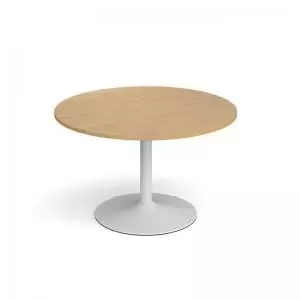 image of Genoa circular dining table with white trumpet base 1200mm - oak