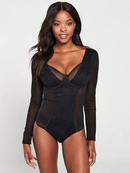 Image of Pour Moi Muse Long Sleeve Underwired Body - Black, Size 34E, Women