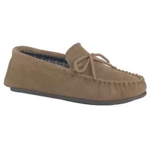 Image of Mokkers Mens Bruce Real Suede Moccasin Slippers (11 UK) (Taupe)
