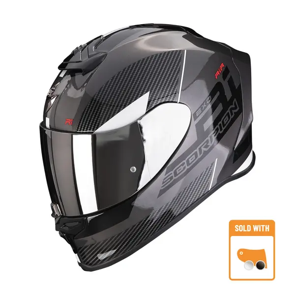 image of Scorpion Exo-R1 Evo Air Final Dark Silver-Black-White Full Face Helmet XS