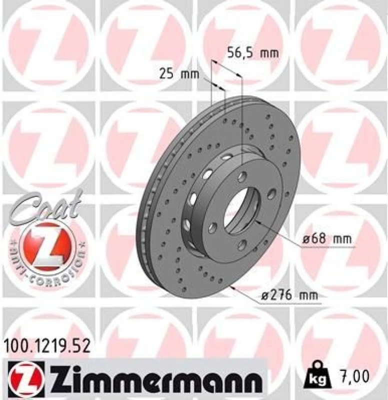Image of ZIMMERMANN Brake disc ZIMMERMANN 100.1219.52