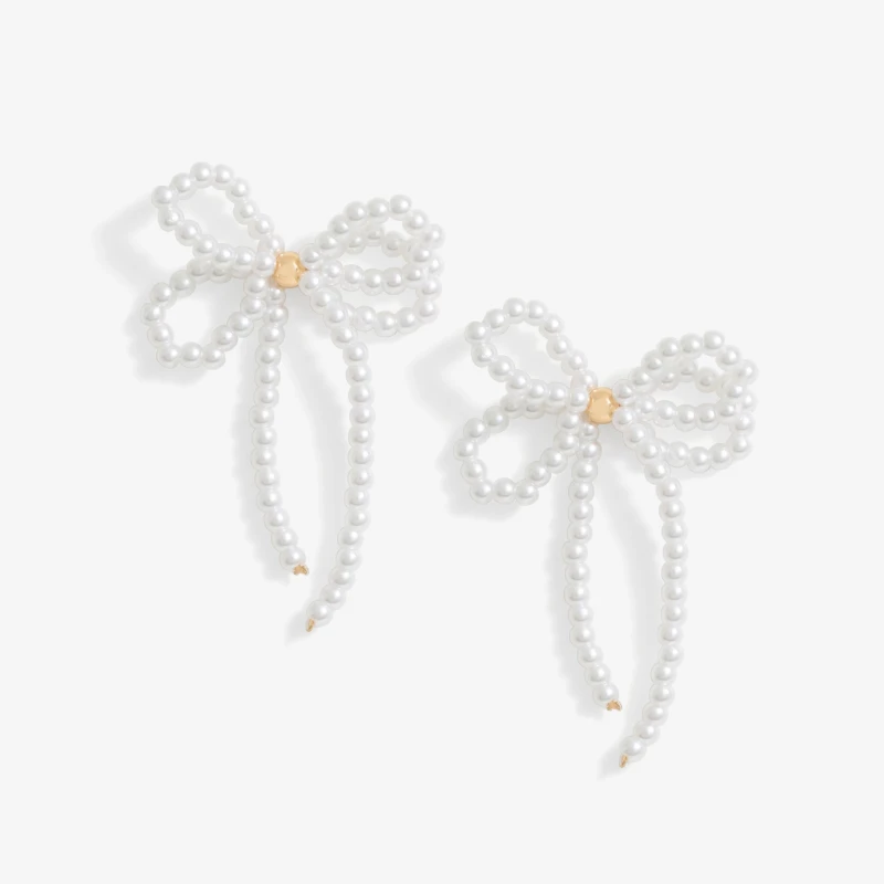 Image of Mood Gold Pearl Bow Drop Earrings Gold