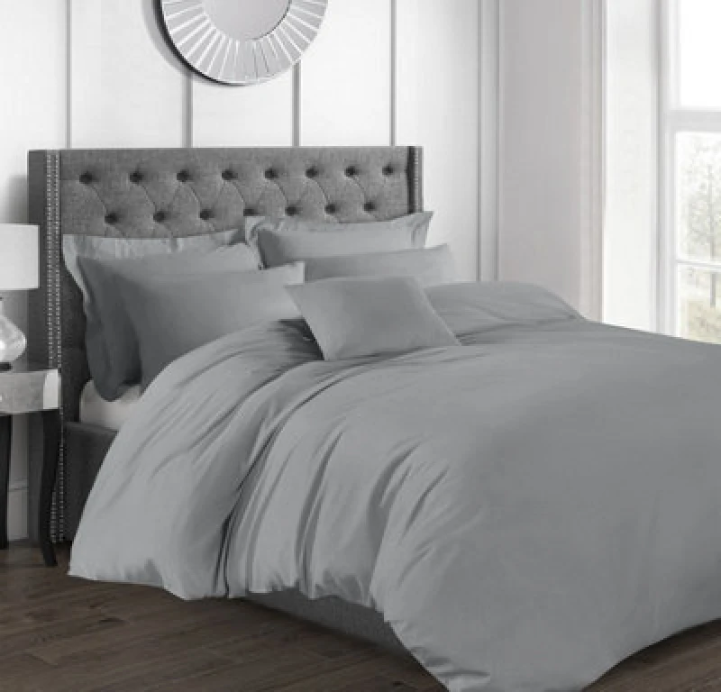 Image of Sweet Dreams Percale 200 Thread Count Cotton Duvet Cover Set With Pillowcases Grey