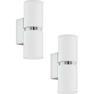 Image of 2 PACK Wall Light 2x White Shades Chrome Banding & Back Plate GU10 2x3.3W Incl