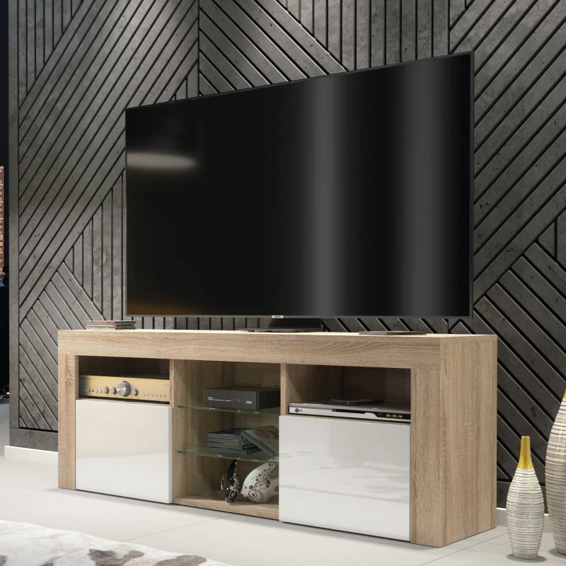 Image of Creative Furniture Creative Furniture TV Unit 145cm Modern - Oak with High Gloss White Doors in Light Oak Light Oak One Size Unisex 5061075249744