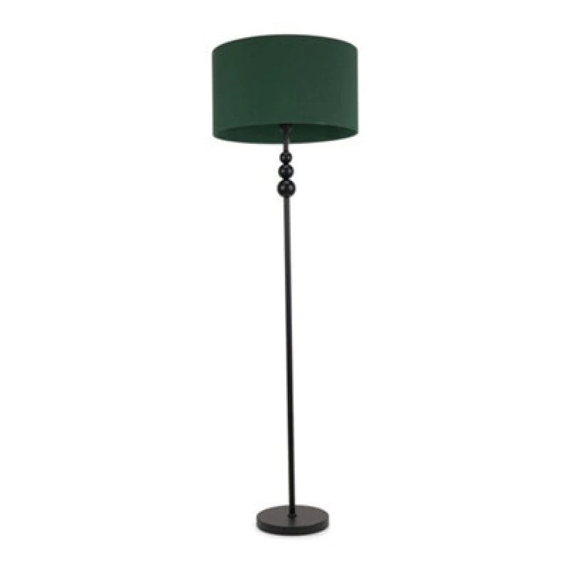 Image of ValueLights Marissa Fabric Drum Shade with Black Stacked Ball Floor Lamp Bottle Green