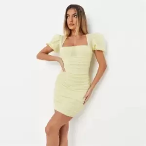 Missguided Ss Puff Sleeve Milkmaid Mini Dress - Green