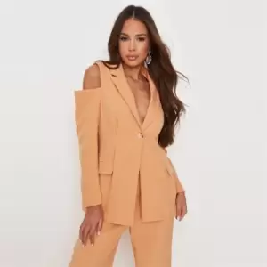 Image of Missguided Petite Draped Cut Out Shoulder Blazer - Orange