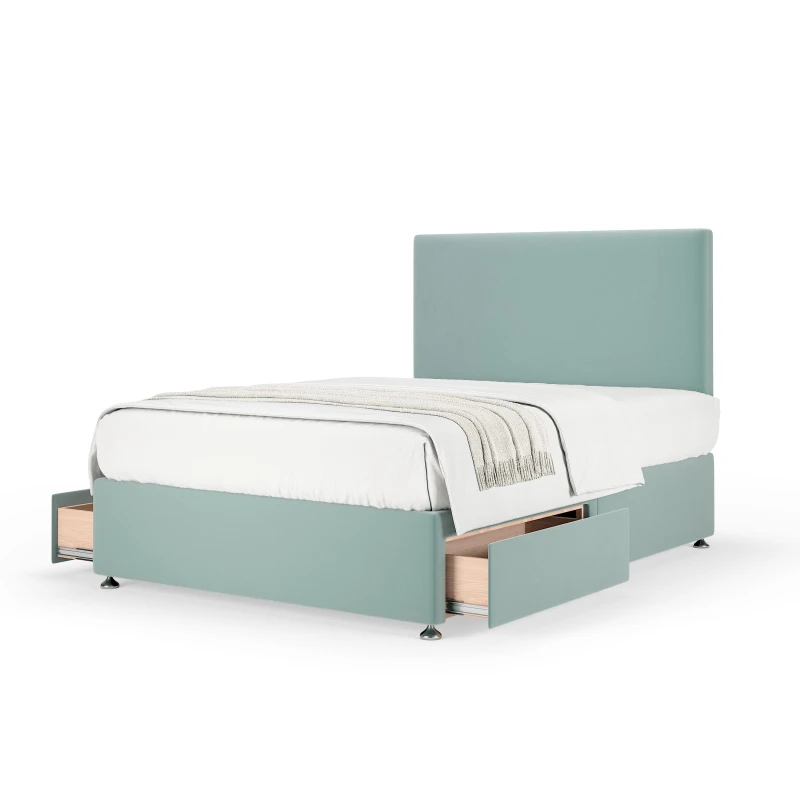 Image of Bedmaster Bedmaster Plush Velvet 2 Drawer Divan Base And Plain Headboard in Duck Egg Blue Size: Super King Duck Egg Blue Super King Unisex 786787137
