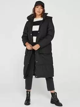 Image of Only Sally Ruberised Rain Extra Long 2-in-1 Padded Coat - Black, Size XS, Women