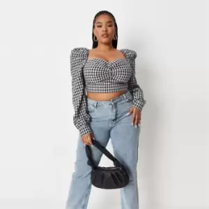 image of Missguided Collared Tie Front Crop - Black