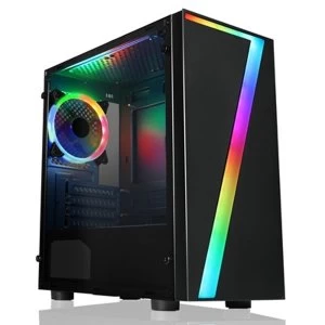 image of CiT Seven Micro Tower 2 x USB 2.0 Acrylic Side Window Panel Black Case with RGB LED Lighting & Fan