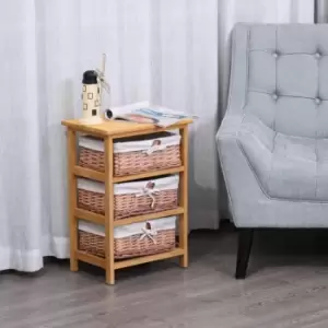 Image of HOMCOM 3 Drawer Wicker Basket Storage Shelf Unit Wooden Frame Home Natural
