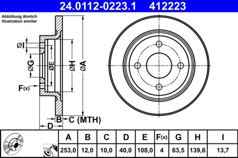 Image of Brake disc ATE 24.0112-0223.1