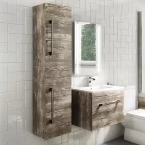 image of 350mm Wood Effect Wall Hung Tall Bathroom Cabinet with Chrome Handles - Ashford