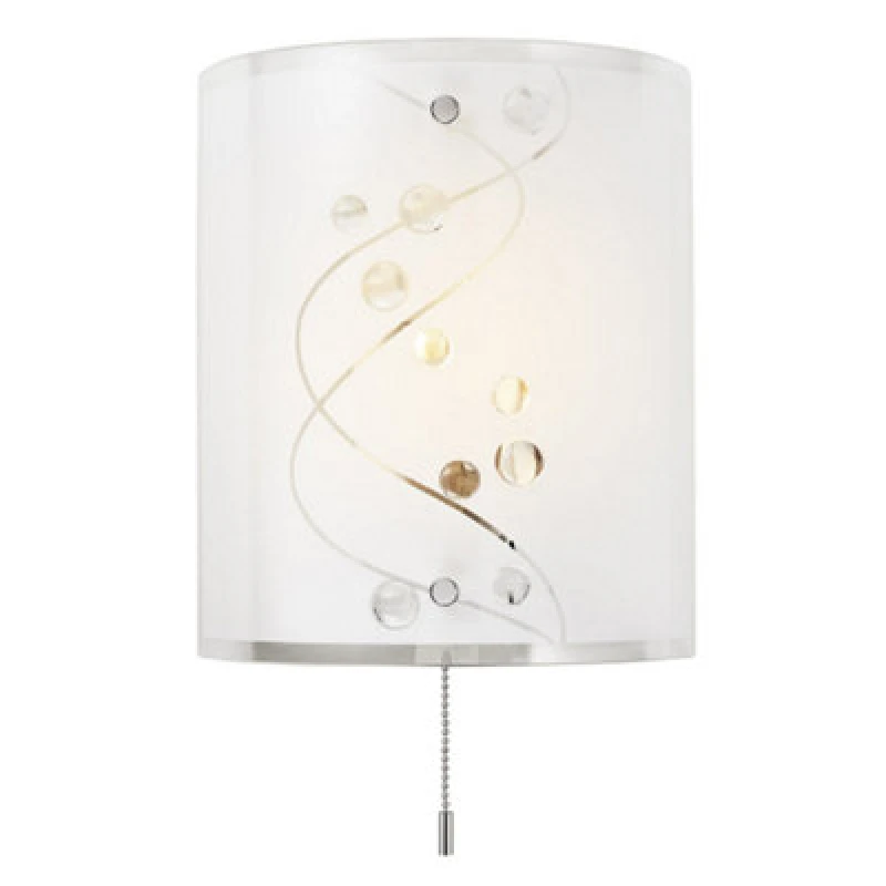 Image of Happy Homewares Contemporary White Glass And Clear Glass Beaded Wall Light With Pull Switch