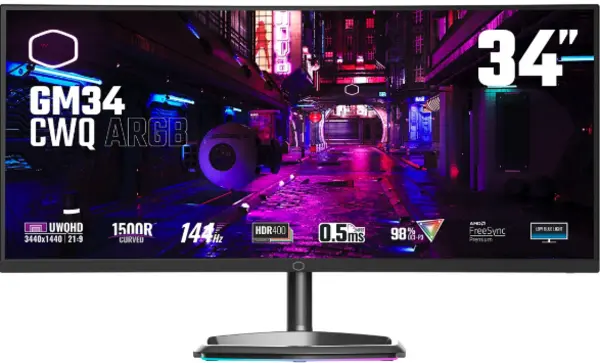 image of Cooler Master 34" GM34-CWQ UltraWide Quad HD Curved Gaming LED Monitor