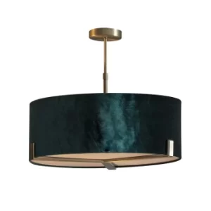 Image of Multi Arm Pendant Light Matt Antique Brass Plate, Green Velvet