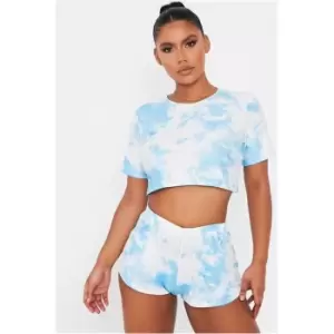 I Saw It First Blue Tie Dye Crop T-Shirt - Blue