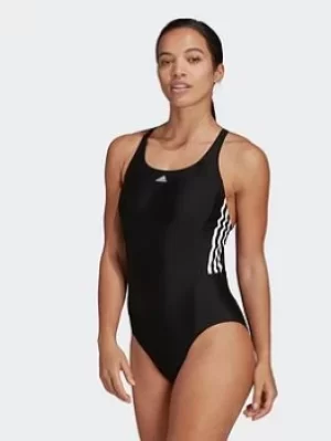Image of adidas Mid 3-stripes Swimsuit, Black, Size 32, Women