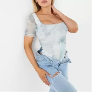 image of I Saw It First Mesh Square Neck Bodysuit - Blue