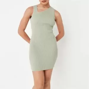 Missguided Petite Rib Asymmetric Knit Mini Dress - Green