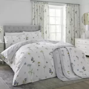 image of Dreams & Drapes Emelia Floral Print Easy Care Reversible Duvet Cover Set, Blue, Single