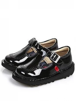 Image of Kickers Girls Kick Patent T-bar School Shoes - Black, Size 10 Younger
