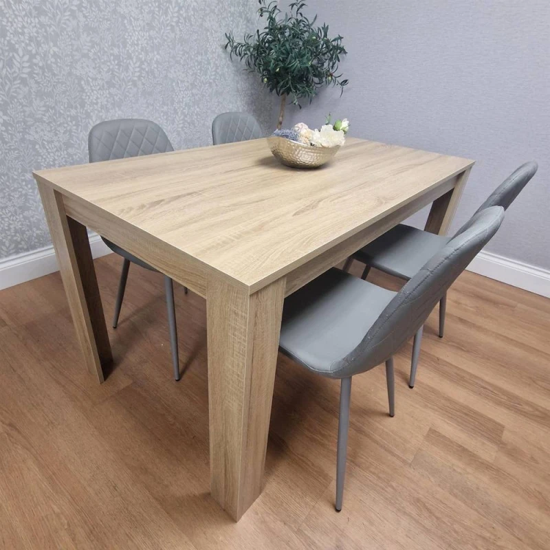Image of KOSY KOALA Oak Effect table with 4 Grey Faux Leather Gem Chairs in Light Oak Light Oak Unisex