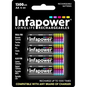 image of INFAPOWER AA 1300MAH NI-MH Rechargeable Batteries (4-Pack) B003