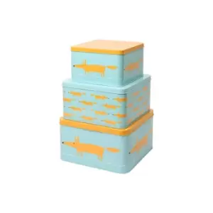 image of Mr Fox Set of 3 Square Cake Tins Blue - Scion Living