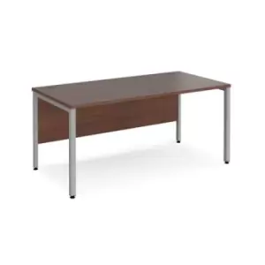 image of Office Desk 1600mm Rectangular Desk With Bench Leg Walnut Tops With Silver Frames 800mm Depth Maestro 25