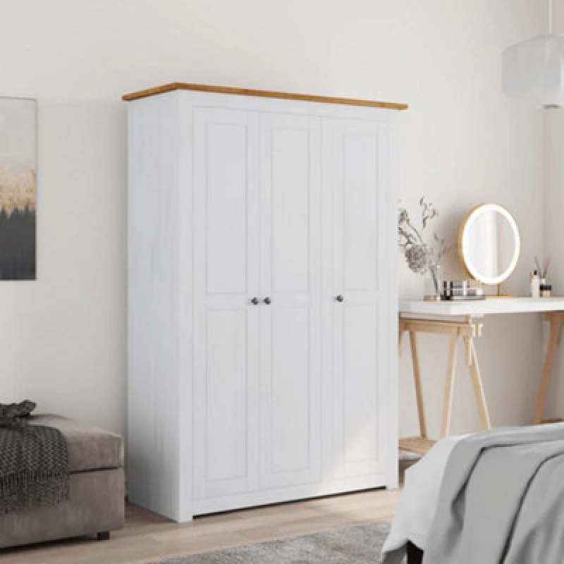 Image of vidaXL 3-Door Wardrobe White Pine Panama Range Clothes Organiser Cupboard