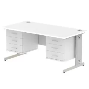 Image of Impulse 1600 Rectangle Silver Cable Managed Leg Desk White 2 x 3
