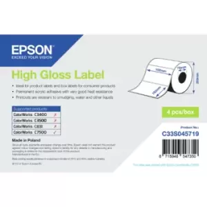 Image of Epson C33S045719 Original High Gloss Label Roll 102mm x 152mm - 4 Pack (4 x 800 Labels)