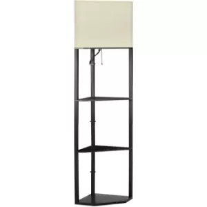 Image of HOMCOM Corner Modern Floor Lamp with Shelves for Living Room, Bedroom, Black - Black