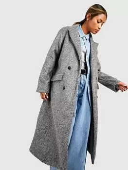 Image of Boohoo Textured Double Breasted Coat - Grey, Size 14, Women