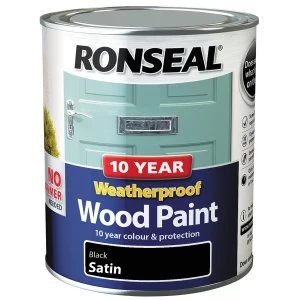 image of Ronseal 10 Year Weatherproof Black Satin Wood Paint