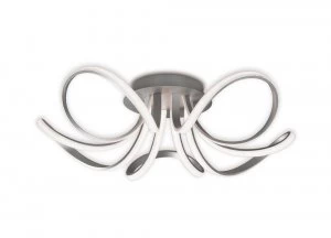 Image of Ceiling 74cm Round 5 Looped Arms 60W LED 3000K, 4800lm, Dimmable Silver, Frosted Acrylic, Polished Chrome