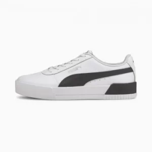 image of PUMA Carina Leather Womens Trainers, White/Black Size 5 Shoes