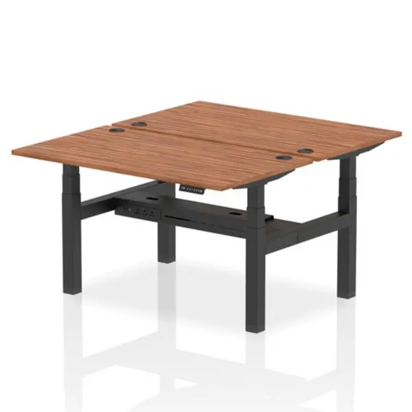 Image of Air Air Back-to-Back 1400 x 800mm Height Adjustable 2 Person Bench Desk Walnut Top with Cable Ports Black Frame HASCP2P14800WNTB