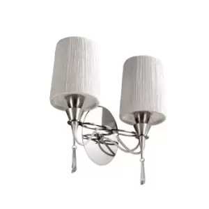 Image of Lucca Wall Lamp Switched 2 Light E27, Polished Chrome With White Shades & Clear Crystal