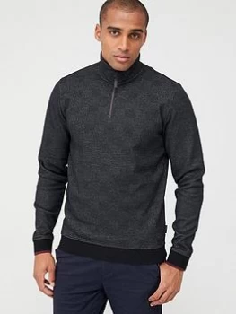 image of Ted Baker Half Zip Funnel Neck Sweatshirt - Black, Size 3, Men