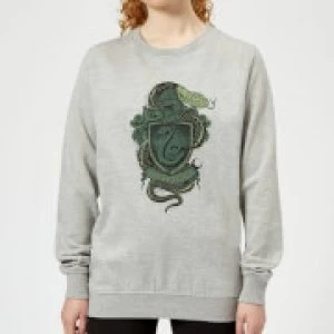 Image of Harry Potter Slytherin Drawn Crest Womens Sweatshirt - Grey - 3XL