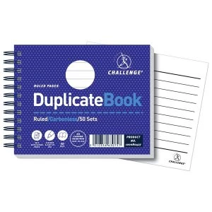 Image of Challenge 105mm x 130mm 50 Sheets Wirebound Perforated Ruled Duplicate Book Blue