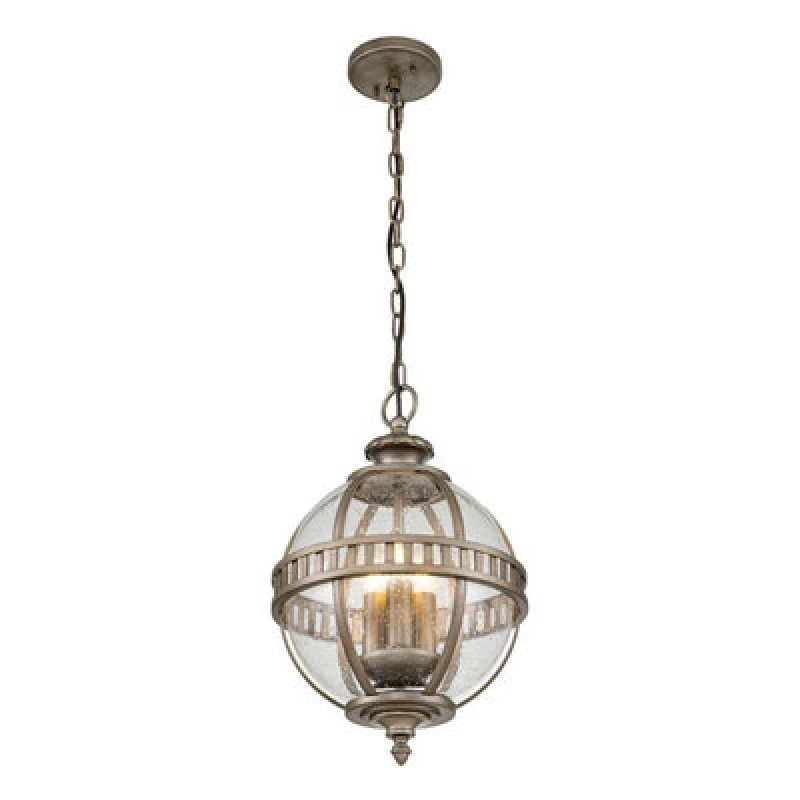Image of Luminosa Lighting Elstead Halleron Chain Lantern Outdoor Pendant Ceiling Light Burnished Bronze Ip44