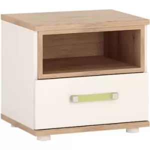 image of 4Kids 1 Drawer bedside Cabinet in Light Oak and white High Gloss lemon handles