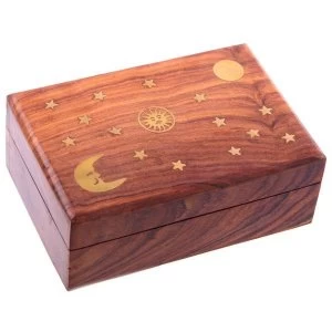 image of Sheesham Wood Trinket Box with Stars and Moon