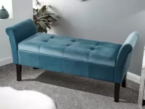 Image of GFW Osborne Teal Upholstered Fabric Ottoman Storage Bench Flat Packed
