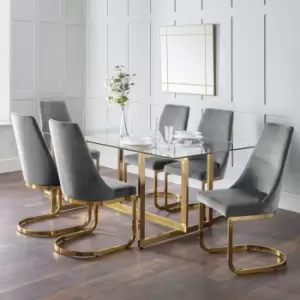 Image of Julian Bowen Set Of Minori Dining Table & 6 Vittoria Grey Chairs